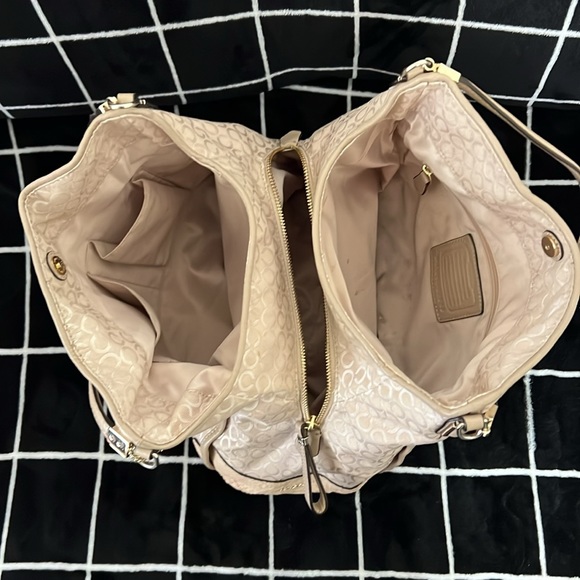 🏆COACH Phoebe Pearlescent Khaki Logo Fabric Embossed Leather Trim - Picture 10 of 11